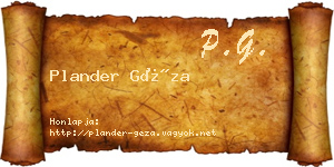 Plander Géza névjegykártya